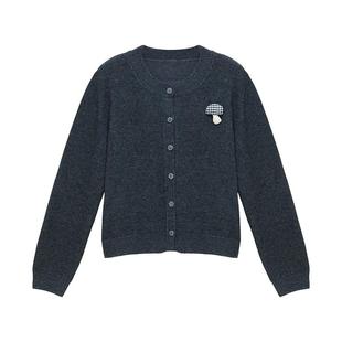 IAmMIX27秋冬圆领针织开衫女短款显瘦软糯绵羊毛混纺百搭毛衣外套