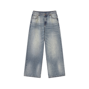 FORNINES复古水洗蓝色牛仔裤男款宽松直筒裤子潮牌春秋季休闲长裤