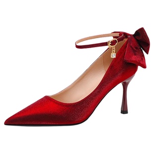 红色婚鞋秀禾婚纱两穿伴娘法式白色高跟鞋女细跟配裙子大码41-43