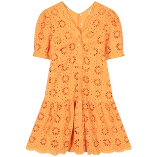 落落狷介 衬衫式连衣裙女夏季新款短袖V领蕾丝衬衫裙女小个子短裙