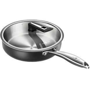 三四钢®316L不锈钢防烧黑平底锅加厚聚油无涂层煎锅家用煤气灶用