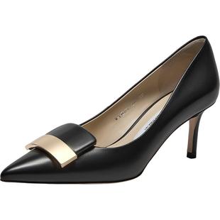 HGK老钱风一字小金条时尚通勤尖头细跟浅口中高跟女单鞋WTH01AQ5