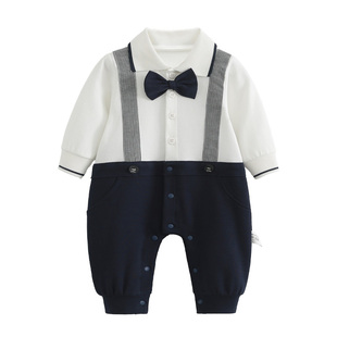 满月宝宝衣服百天宴婴儿小少爷装男宝连体衣百岁绅士周岁爬服洋气