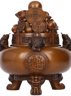 德祥缘紫铜金蟾聚宝盆摆件礼品
