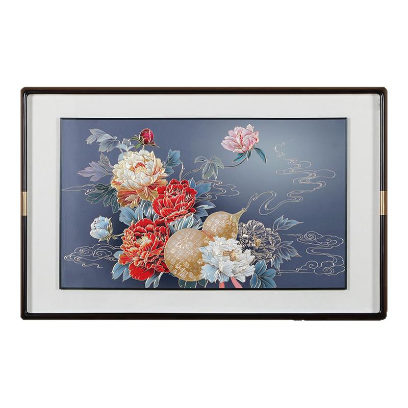 手工铜板葫芦牡丹餐厅玄关铜雕画