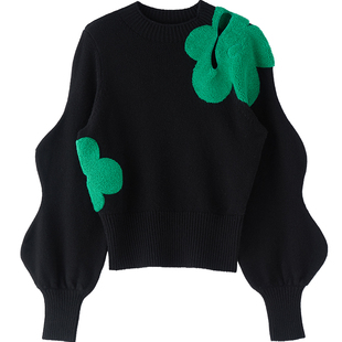 【蔡少芬同款】N·MORE设计师品牌 秋冬波浪袖套头设计感毛衣女