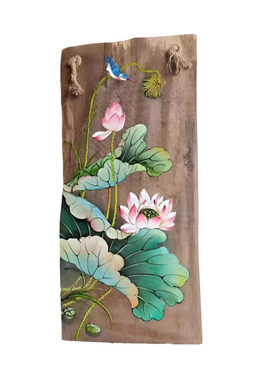 客厅背景墙装饰画荷花风化木板