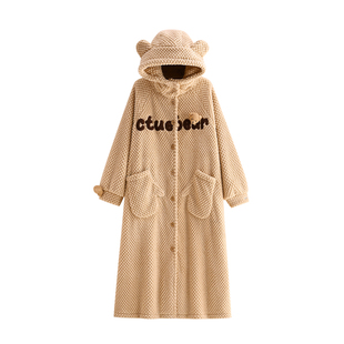 悦内睡裙女款睡衣裙秋冬季法兰绒加厚加绒珊瑚绒保暖长款可爱睡袍