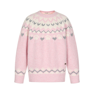 BETWEENAND 双色冬季费尔岛小爪印毛衣女保暖宽松插肩袖针织上衣