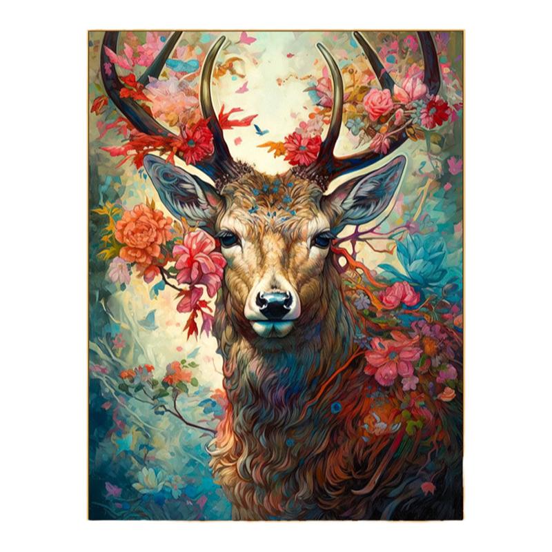 diy数字油画龙年客厅手绘装饰画鹿填色老虎填充画可定制
