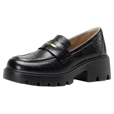 达芙妮粗跟乐福鞋厚底增高小皮鞋