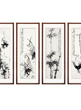 手绘梅兰竹菊沙发背景花鸟印传承