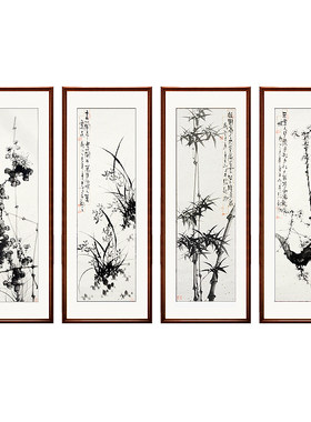 手绘梅兰竹菊沙发背景花鸟印传承