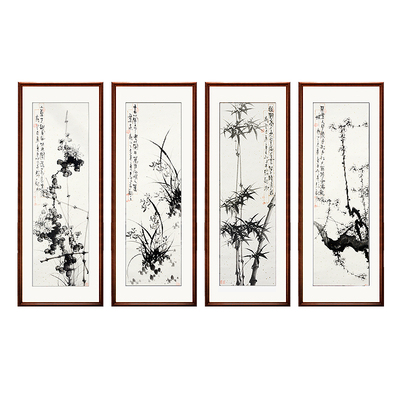 手绘梅兰竹菊沙发背景花鸟印传承