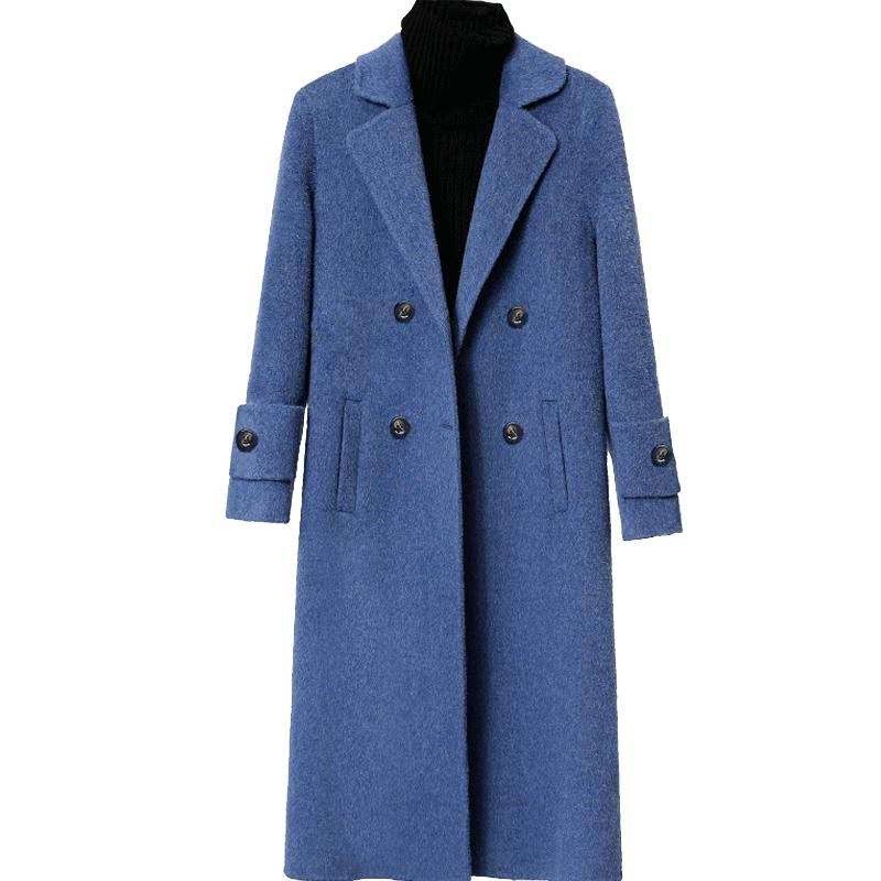 衣服裁剪秋冬毛呢外套女中雾霾蓝
