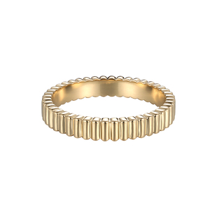 斓曦18K黄金罗缎刻纹素圈戒指au750彩金男女对戒单戴叠戴实心指环