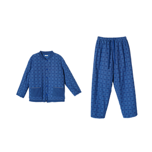 朵朵可可睡衣男士2025新款冬季里外纯棉格纹三层夹棉保暖家居套装