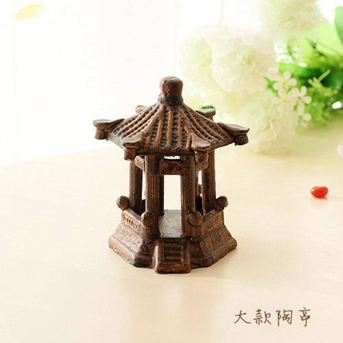 陶瓷六角亭大小亭子摆件鱼缸盆栽水族箱假山造景摆件装饰流水