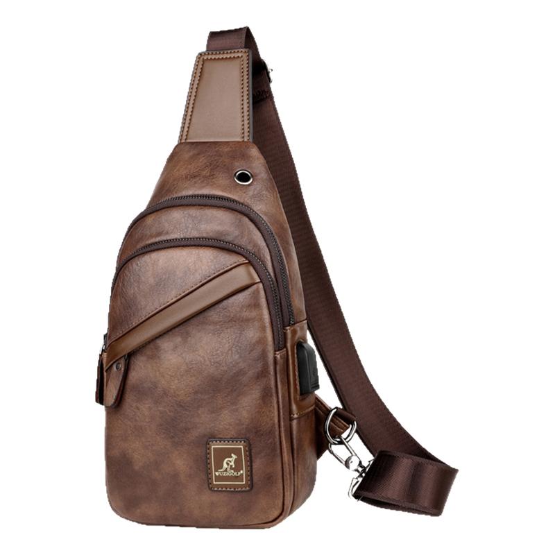 彬澳袋鼠双层男士胸包男包时尚休闲单肩包斜挎包韩版胸前小背包潮