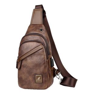 彬澳袋鼠双层男士胸包男包时尚休闲单肩包斜挎包韩版胸前小背包潮