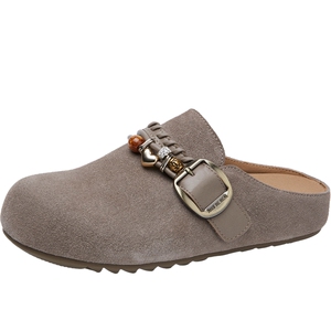 百田森2026春夏新款勃肯拖鞋女厚底软底穆勒鞋编织慵懒一脚蹬拖鞋