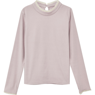 DM100大码百分百微胖mm女装修身打底衫撞色花边半高领德绒针织衫