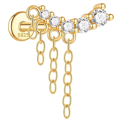 弧形链条流苏平底耳钉养耳洞