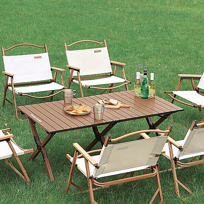 梦花园户外折叠桌便携式铝合金蛋卷桌露营野餐克米特桌椅组合套装