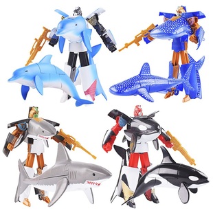 水族馆同款机战奇兵鲨鱼鲸鲨虎鲸海豚变形机器人恐龙玩具男孩机甲