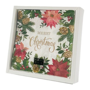 精品2层60张礼盒装圣诞繁花餐巾纸欧美风节日原生桨彩色印花纸巾