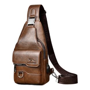 男士胸包时尚皮包单肩新款休闲胸前斜肩包潮牌小背包真皮质感男包