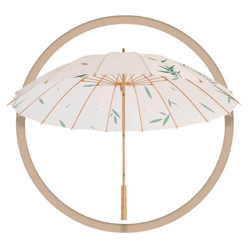 竹叶新中式雨伞十六骨加长直杆伞
