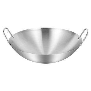 特厚不锈钢炒锅双耳大锅燃气灶适用锅具圆底全钢锅厨房大灶专用锅