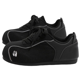 环球黑色厚底德训鞋女款2025新款冬季时尚运动板鞋休闲通勤小黑鞋