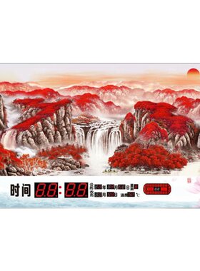 沙发背景墙电子钟装饰画