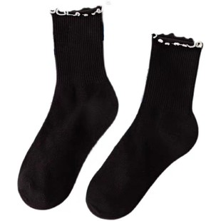 【4双装】春秋季黑白抽条木耳边纯棉jk风