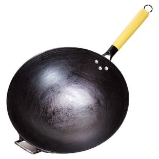 陆川铁锅家用圆底龟纹炒锅一体成型无涂层传统老式生铁铸铁不粘锅