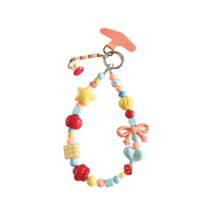 网红多巴胺苹果核ins彩色挂饰手工可爱串珠手机链适用于手机壳挂绳ccd挂件手腕短款手环钥匙扣ccd便携挂饰H31