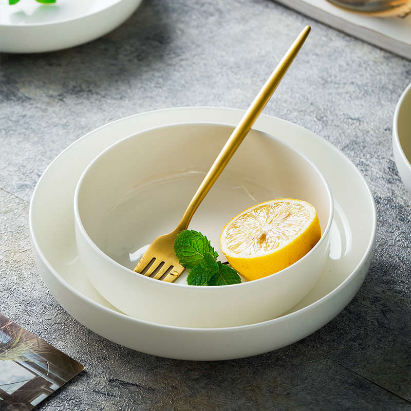 景德镇骨瓷盘子纯白陶瓷窝盘家用菜盘釉下彩高温新款创意白色餐盘