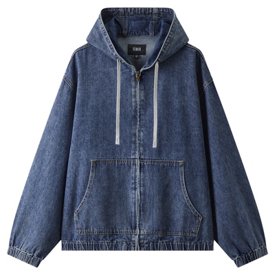 森马复古牛仔外套抽绳连帽夹克男