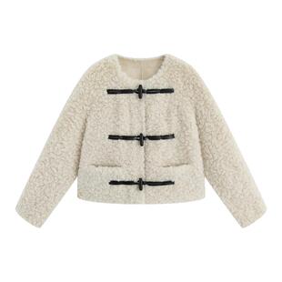 Marc Moore 2025秋季新款羊羔毛撞色宽松短款外套女时尚百搭外套