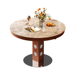 梵创 实木岩板餐桌客厅家用高级感多功能椭圆餐桌可折叠吃饭桌子