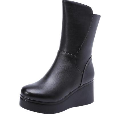 头层牛皮加绒保暖软底休闲风女靴