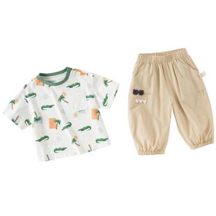 戴维贝拉儿童九分裤套装2026夏新款男童短袖抗菌凉感衣服宝宝薄款