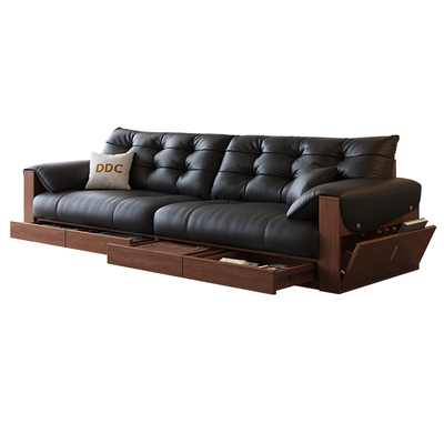 DDC实木抽屉储物真皮沙发新款