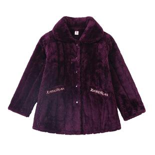 冬季加厚加绒中老年睡衣女珊瑚绒三层夹棉套装奶奶老人保暖家居服