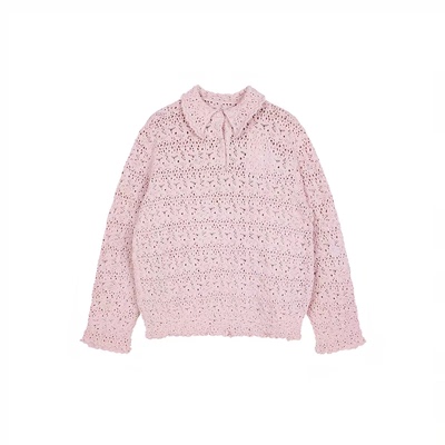 娃娃领镂空编织小翻领毛针织衫