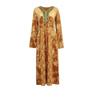 澄渔高定【璎珞玉阙】新中式金缕金绳绣天宫锦丝绒织带云纱连衣裙