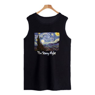 世界名画至爱梵高作品向日葵星空夜咖啡馆纯棉背心男士无袖T恤衫