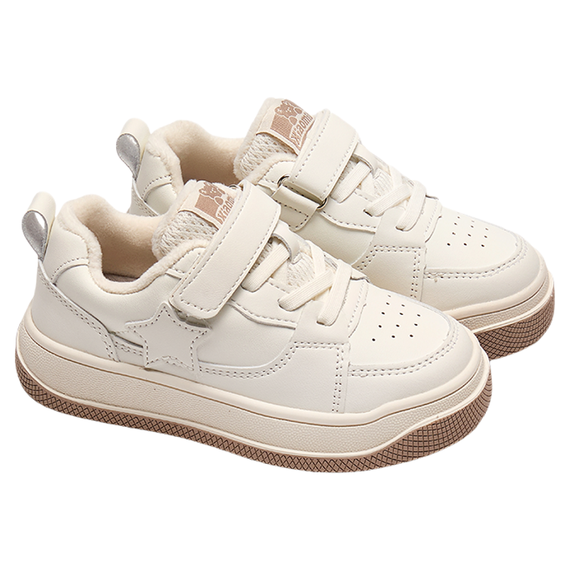 小米步女童板鞋2025冬季新款百搭小白鞋儿童加绒休闲运动鞋中大童